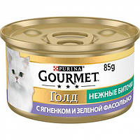 Влажный корм Gourmet Gold консерва "нежные биточки" с ягненком и зеленой фасолью 85г для кошек