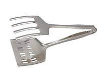 Щипцы-лопатка для мяса кухонная из нержавейки Лопатка двойная с держателем для кухни металлическая L 26 cm