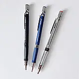 Набір 3-х механ. олівців (чорний, синій, сріблястий) зі стрижнями 2 мм (4х10шт чорних та 3х12шт - кольорових), фото 2