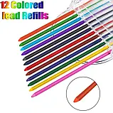 Набір 3-х механ. олівців (чорний, синій, сріблястий) зі стрижнями 2 мм (4х10шт чорних та 3х12шт - кольорових), фото 6