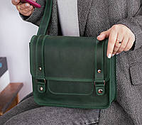 Женская вместительная сумка-мессенджер через плечо из натуральной кожи/ Зеленый