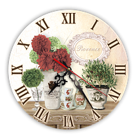Настенные деревянные круглые часы "Прованс" - "Букет георгин" 25 см