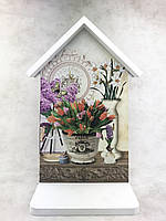 Дерев'яна декоративна ключниця-хатка "Прованс"  - "Букет тюльпанів" 17 32 см