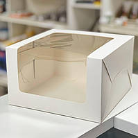 Коробка картонная белая для торта 25х25х15 см. (прозрачная крышка)