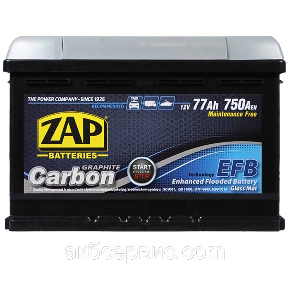Акумулятор автомобільний ZAP 6СТ-77 Азе Carbon Start-Stop EFB, фото 1