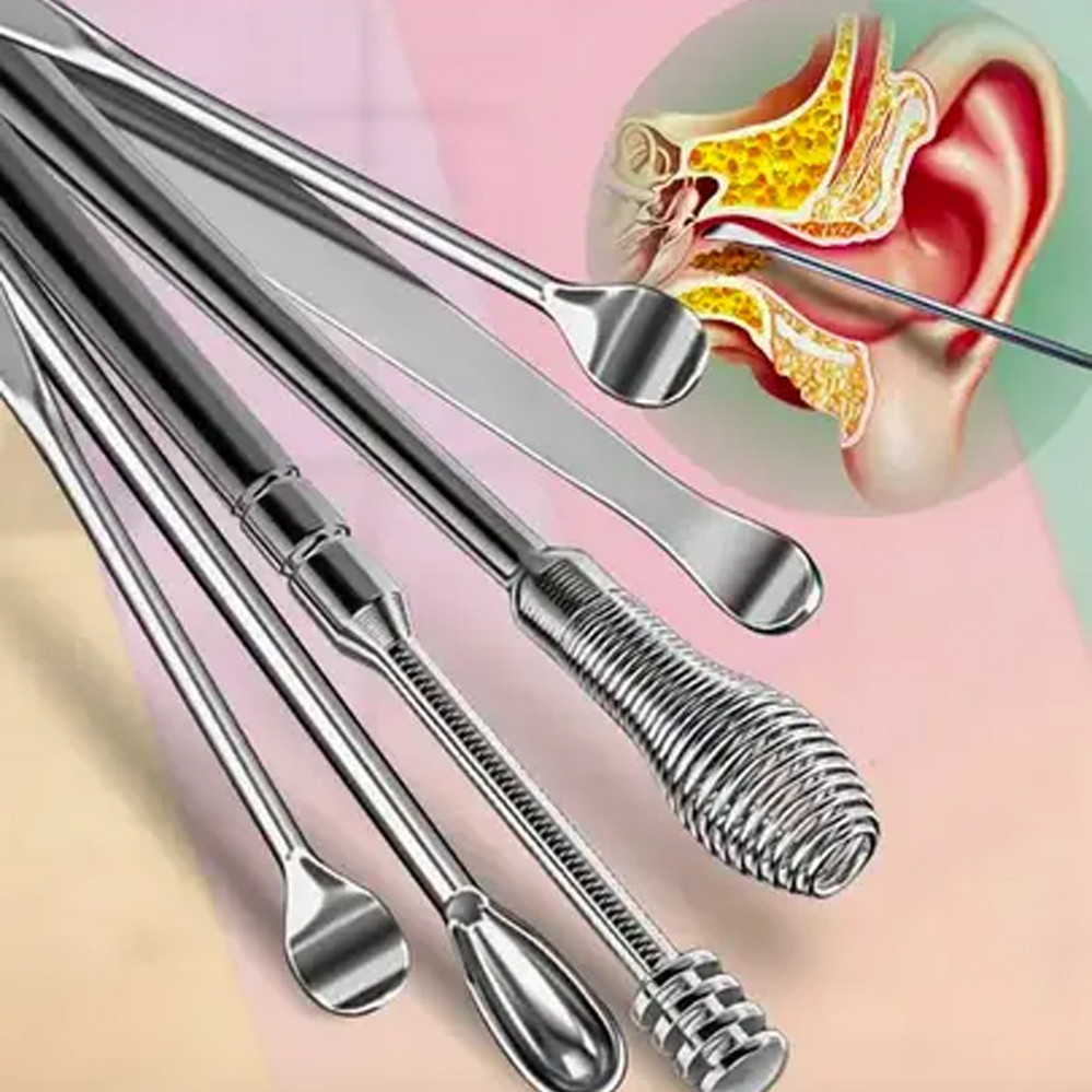 Набор для чистки ушей из 6 предметов многоразовые палочки металлическая ухочистка от серы - фото 8 - id-p1821771961