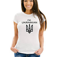 Женская Футболка "I'M UKRAINE" .Патриотическая футболка с Гербом
