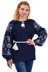 Жіноча блузка вишиванка «Купава» колір темно-синій
