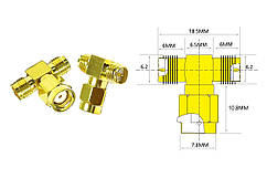 Трійник для FPV та радіообладнання (RP-SMA F - RP-SMA M - RP-SMA F)