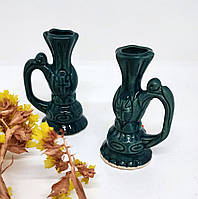 Малий настольний підсвічник зелений з ручкою