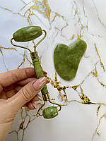 Нефритовый набор Jade: роллер для лица + скребок гуаша в подарочной коробке