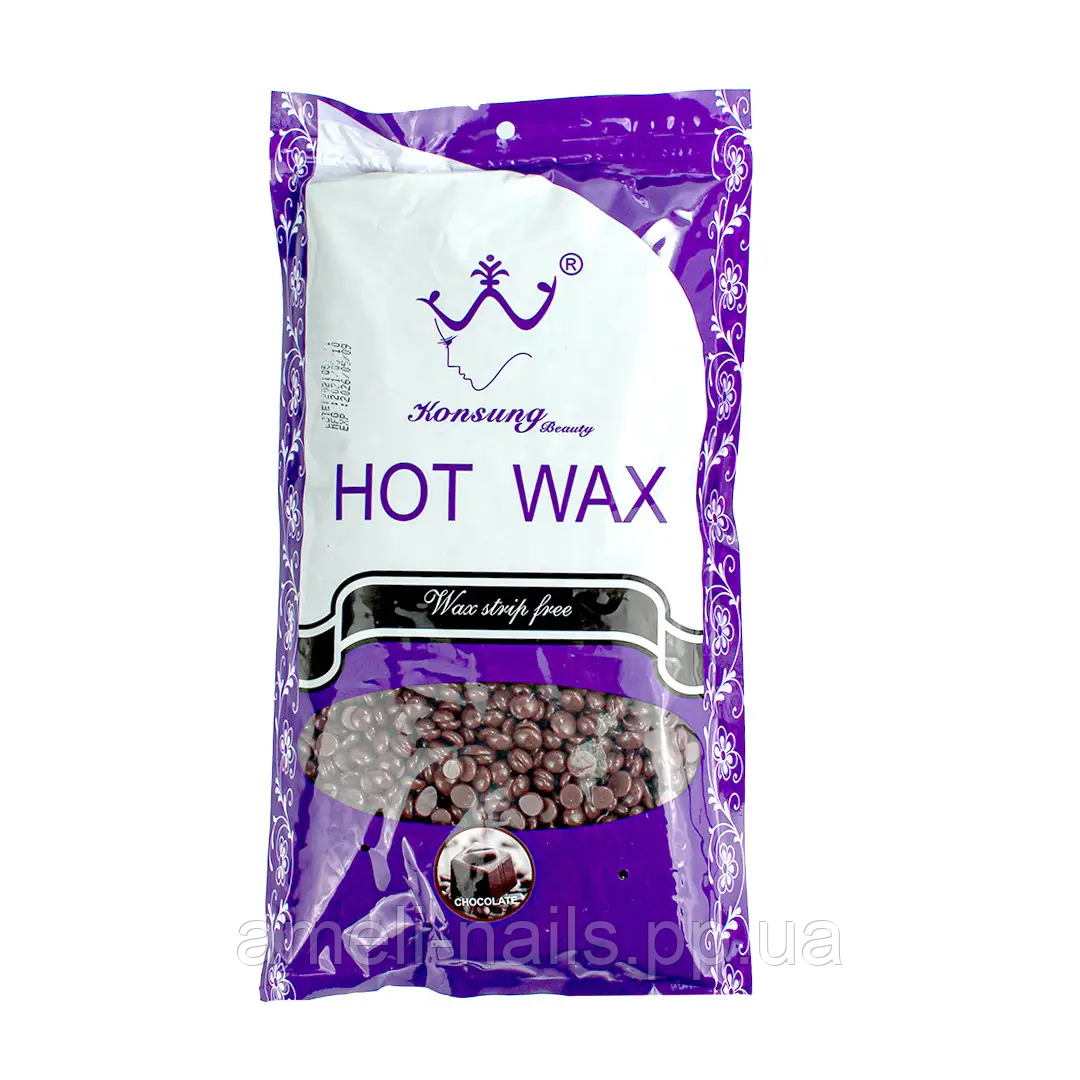 Гарячий віск в гранулах для депіляції Konsung Hot Wax шоколад 500g (Плівковий віск, шугарінг)