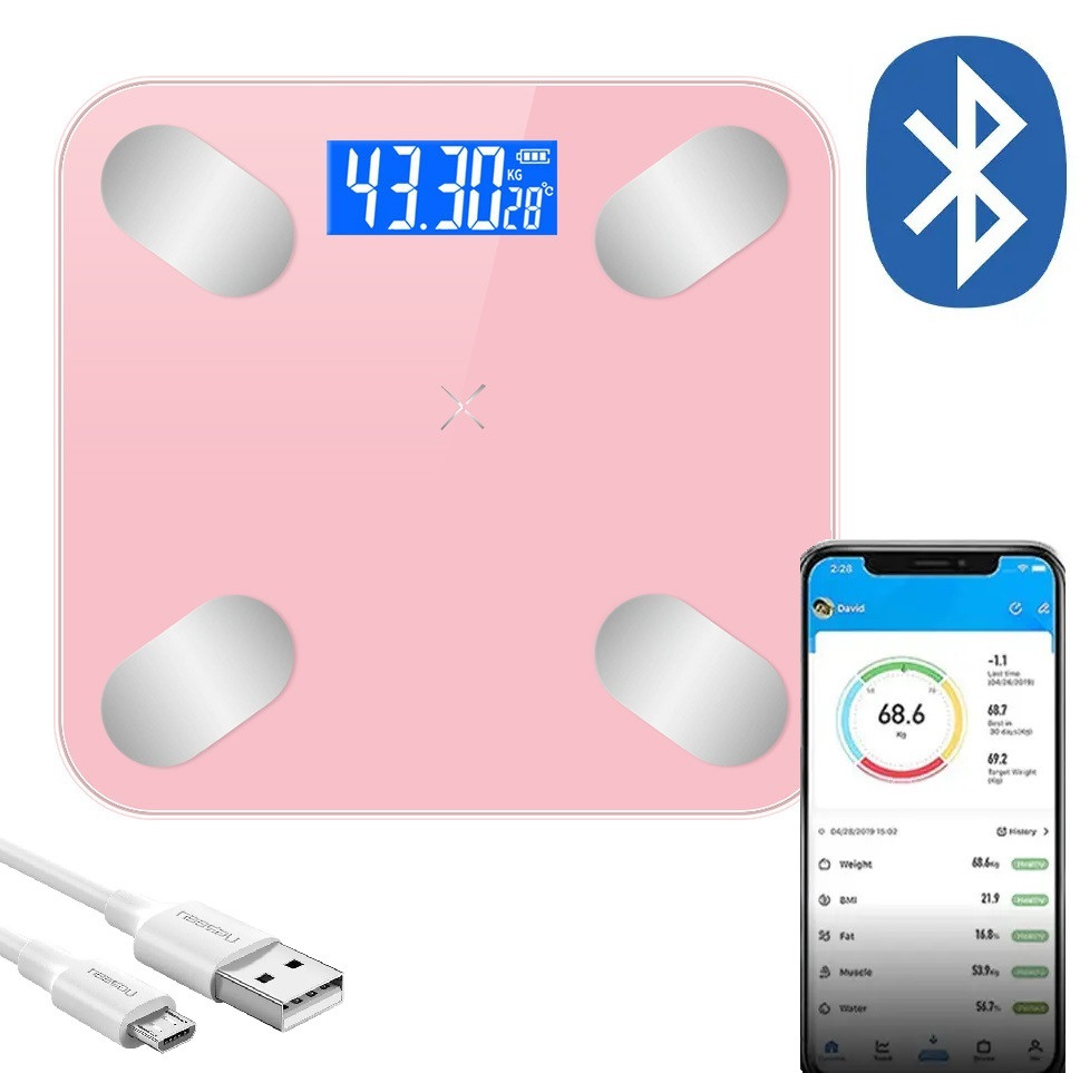 Ваги скляні підлогові електронні розумні з Bluetooth USB до 180кг VPE004, фото 1