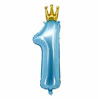 Фольгированная цифра 39"(30х93 см) КНР 1 с короной голубая