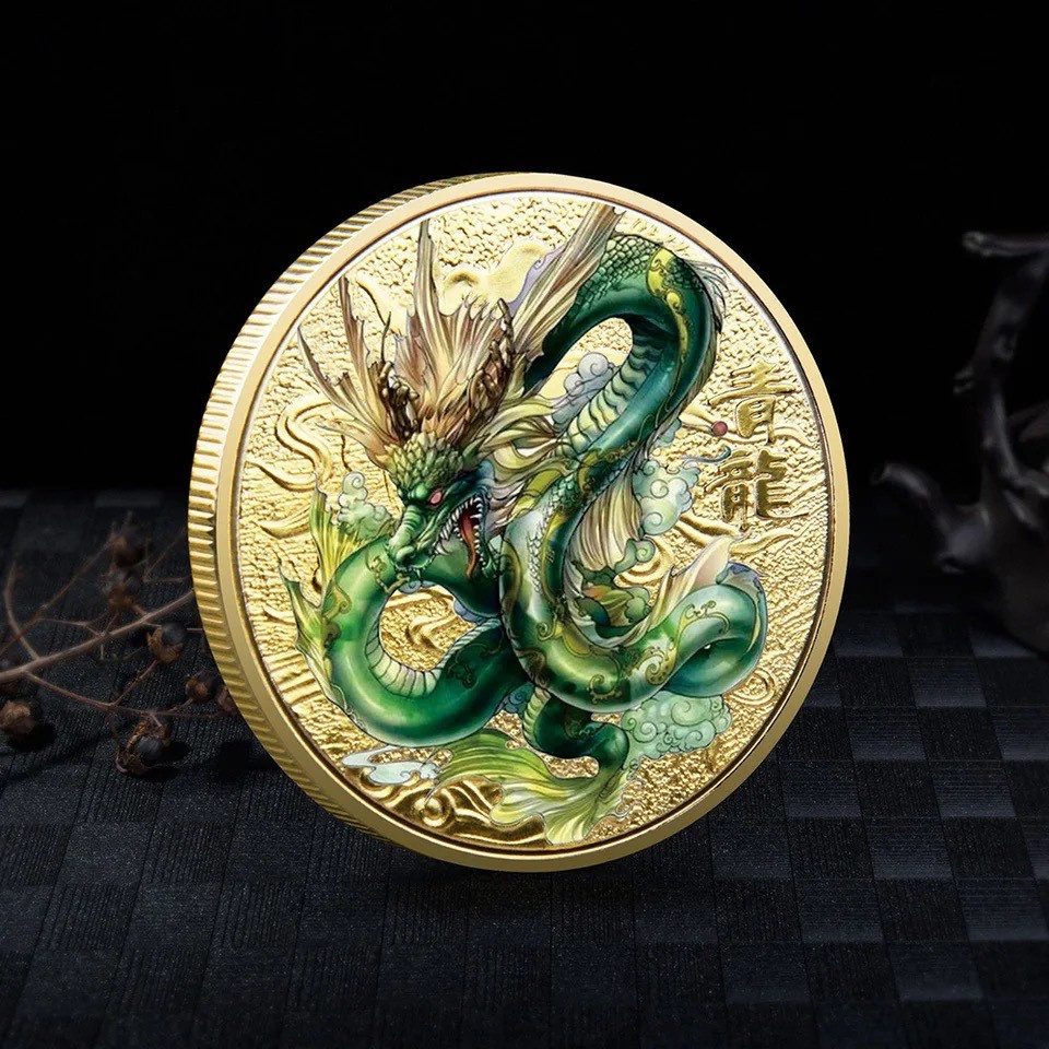 Золотая монета Созвездия Зеленого Дракона для успеха Удача и правильный выбор времени - фото 1 - id-p1821874244