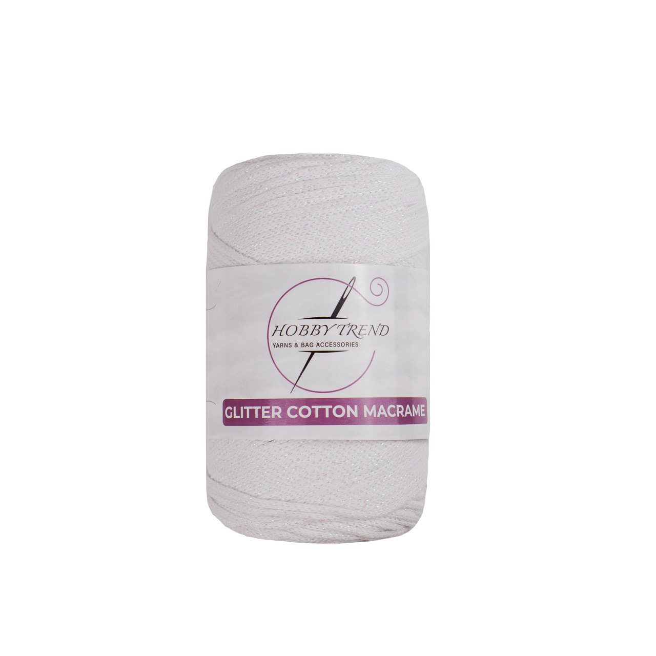 Бавовняний шнур плетений Hobby Trend Glitter. Білий. 240-260 г, 240-260 м, 2 мм