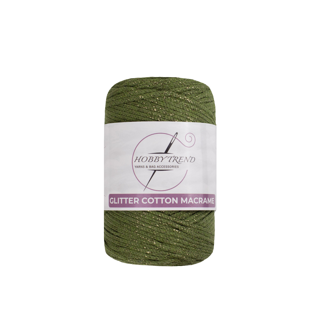 Бавовняний шнур плетений Hobby Trend Glitter. Олівковий хакі. 240-260 г, 240-260 м, 2 мм
