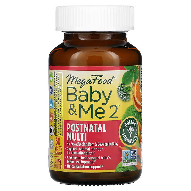 Мультивітаміни для годуючих мам та періоду після пологів, 60 таблеток MegaFood, Baby & Me 2 postnatal