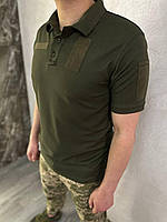Армейское поло ВСУ олива Coolmax 46-60 р влагоотводящая тактическая футболка поло с липучками под шевроны ЗСУ