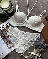 Жіноча сексуальна нижня білизна з мереживом комплект - Анжеліка білий бюстгальтер + трусики