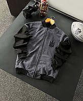 Мужской бомбер оверсайз патриотический Герб на молнии серый с черным американка Куртка-кофта весенняя (Bon)