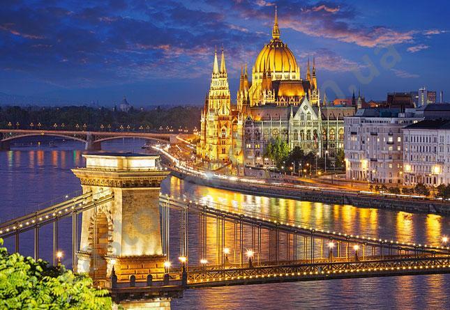Пазли на 2000 елементів (92 x 68 см) Панорама Будапешта у сутінках (Castorland, Польща)