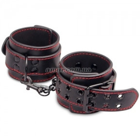 Чорні наручники з червоною строчкою Bondage Fetish Pleasure Handcuffs