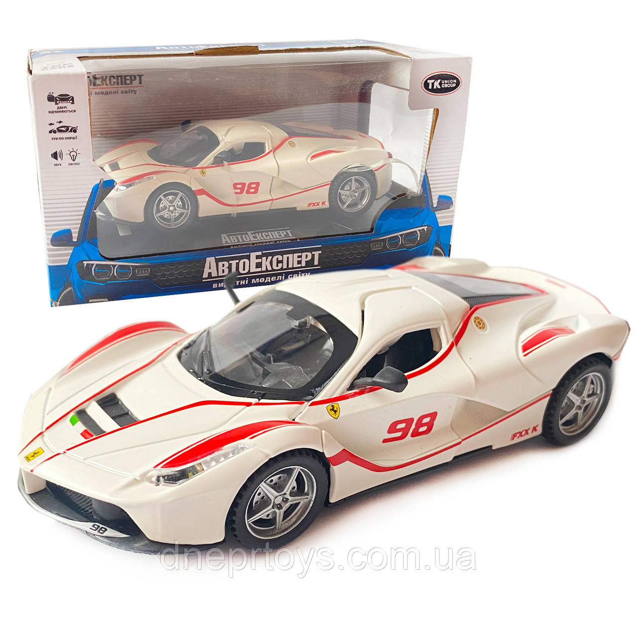 Машинка дитяча АвтоЕксперт металопластик, біла, LaFerrari світло, звук, іннерція, відчин. двері, баг., капот 15*6*4см (23603), фото 1