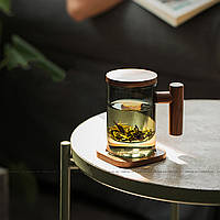 Чашка заварник Japaneese m, термостойкое стекло, дерево орех, 300 ml