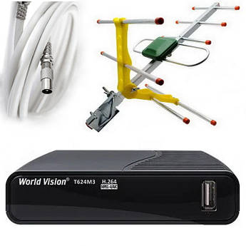Комплект Т2 World Vision Т624М3 + антена ES-003 з підсилювачем + 10м кабеля з роз'ємами