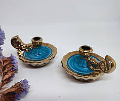 Малий керамічний підсвічник з ручкою блакитний