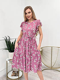 Рожеве літнє плаття зі штапелю з квітковим принтом