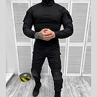 Полевая форма для полиции тактический костюм черный рубашка убакс и штаны с наколенниками