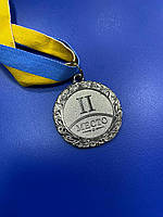 Медаль наградная серебро 2 место тип 2 с лентой