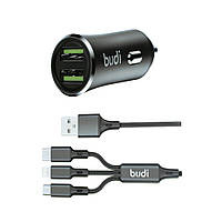 CC627T3B - Car charger Budi 2 USB 2.4A with 3in1 cable Black