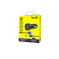 M8J622T - Car charger Budi 2 USB 4.8A with Type-C cable 1.2m Black