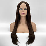 Довга красива перука без чубчика з термоволосся 160℃, німецька основа, колір шоколадний, фото 2