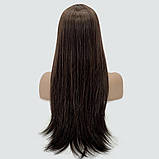 Довга красива перука без чубчика з термоволосся 160℃, німецька основа, колір шоколадний, фото 4
