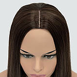 Довга красива перука без чубчика з термоволосся 160℃, німецька основа, колір шоколадний, фото 6