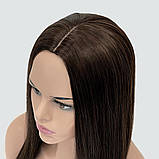 Довга красива перука без чубчика з термоволосся 160℃, німецька основа, колір шоколадний, фото 5