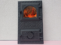 Дверца топочная с термостеклом + регулятор поддува "Виктория" [505х290 мм.] для печи и камина чугунная Булат