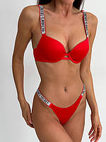 Женское белье Victoria s Secret Push-up красный со старазами комплект Виктория Сикрет 80B
