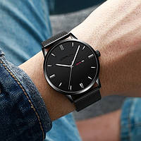 Мужские часы наручные кварцевые Crrju Minimal классические стильные с датой на металлическом браслете MS