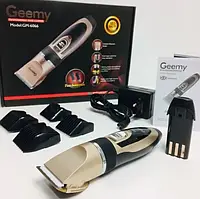 Професійна акумуляторна машинка для стрижки волосся Geemy Gm-6066 Чорно-золота + 2 Акумулятори