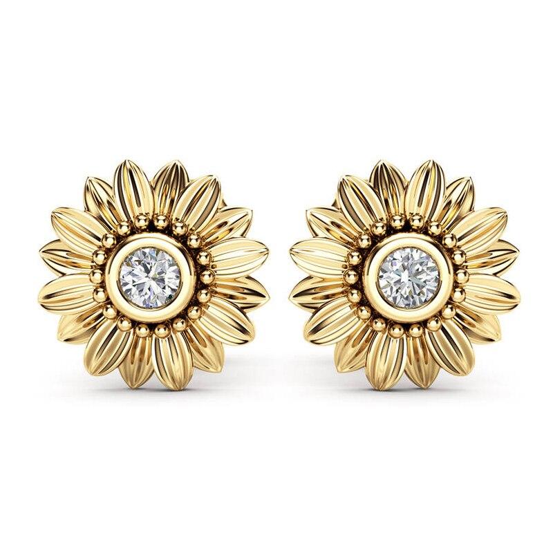Сережки гвоздики Liresmina Jewelry Соняшники 10 мм золотисті, фото 1
