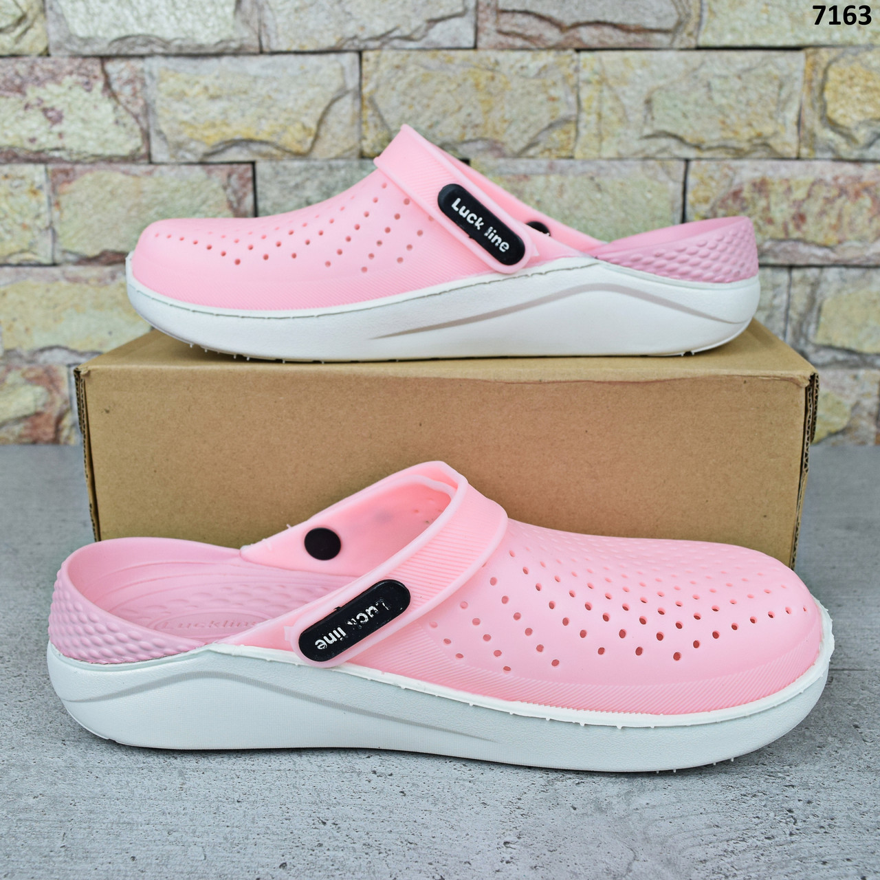 Сабо крокси жіночі Luck Line, силіконові крокси рожеві на білій платформі