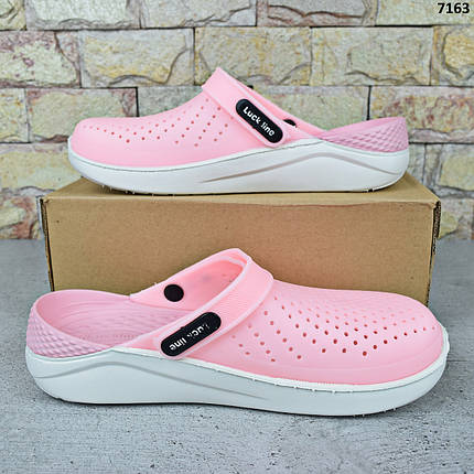 Сабо крокси жіночі Luck Line, силіконові крокси рожеві на білій платформі, фото 1