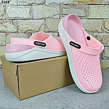 Сабо крокси жіночі Luck Line, силіконові крокси рожеві на білій платформі, фото 2