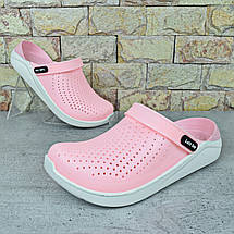 Сабо крокси жіночі Luck Line, силіконові крокси рожеві на білій платформі, фото 5