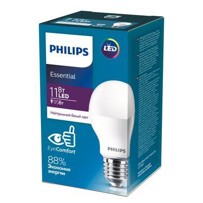 Лед лампа Philips Essential, цоколь E27, 11W, 4000К